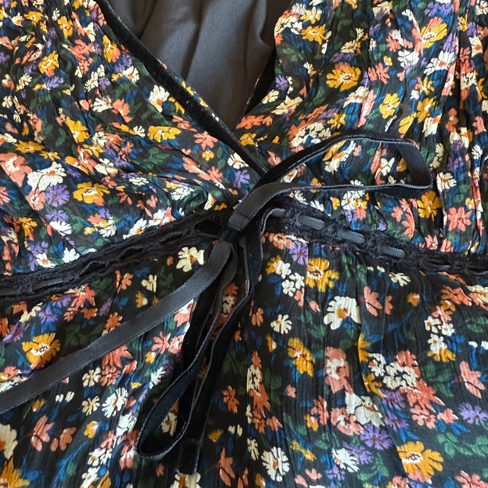 NWT Lucky Brand V Neck Floral Peasant Blouse Womens XL Extra Large Black Boho - Picture 5 of 8